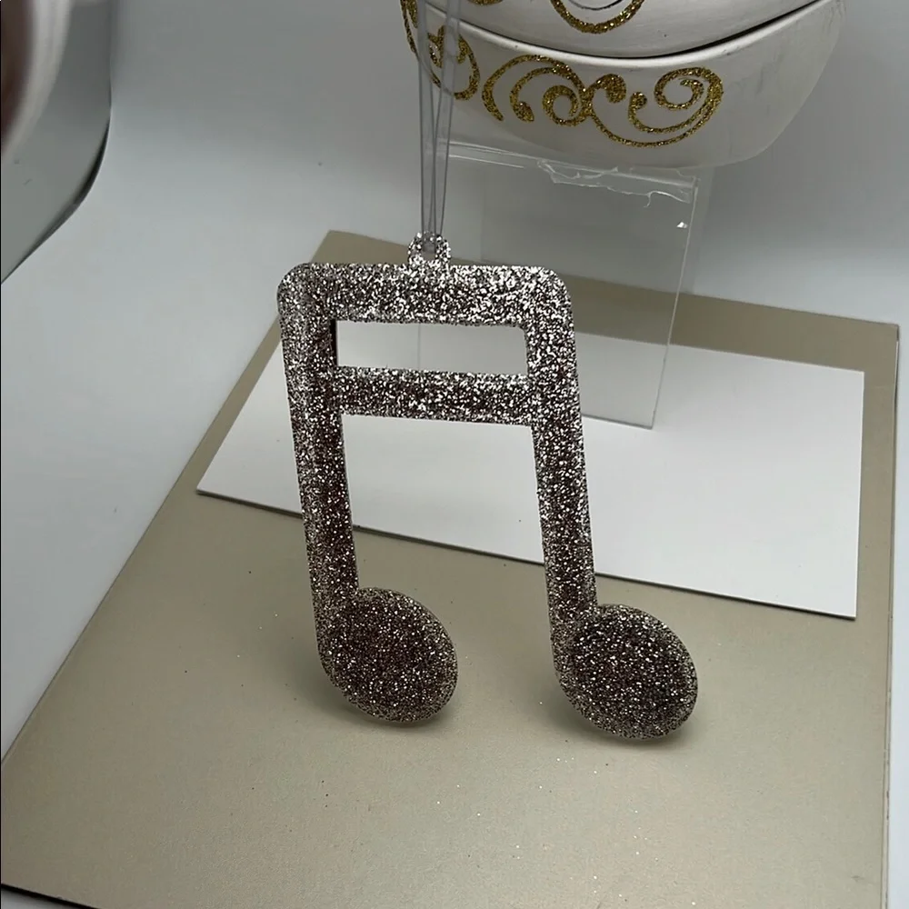 Silver / Glitter / Mirrors Music Note Ornament 4.5” H x 4.5” W x .25” D - Picture 14 of 15